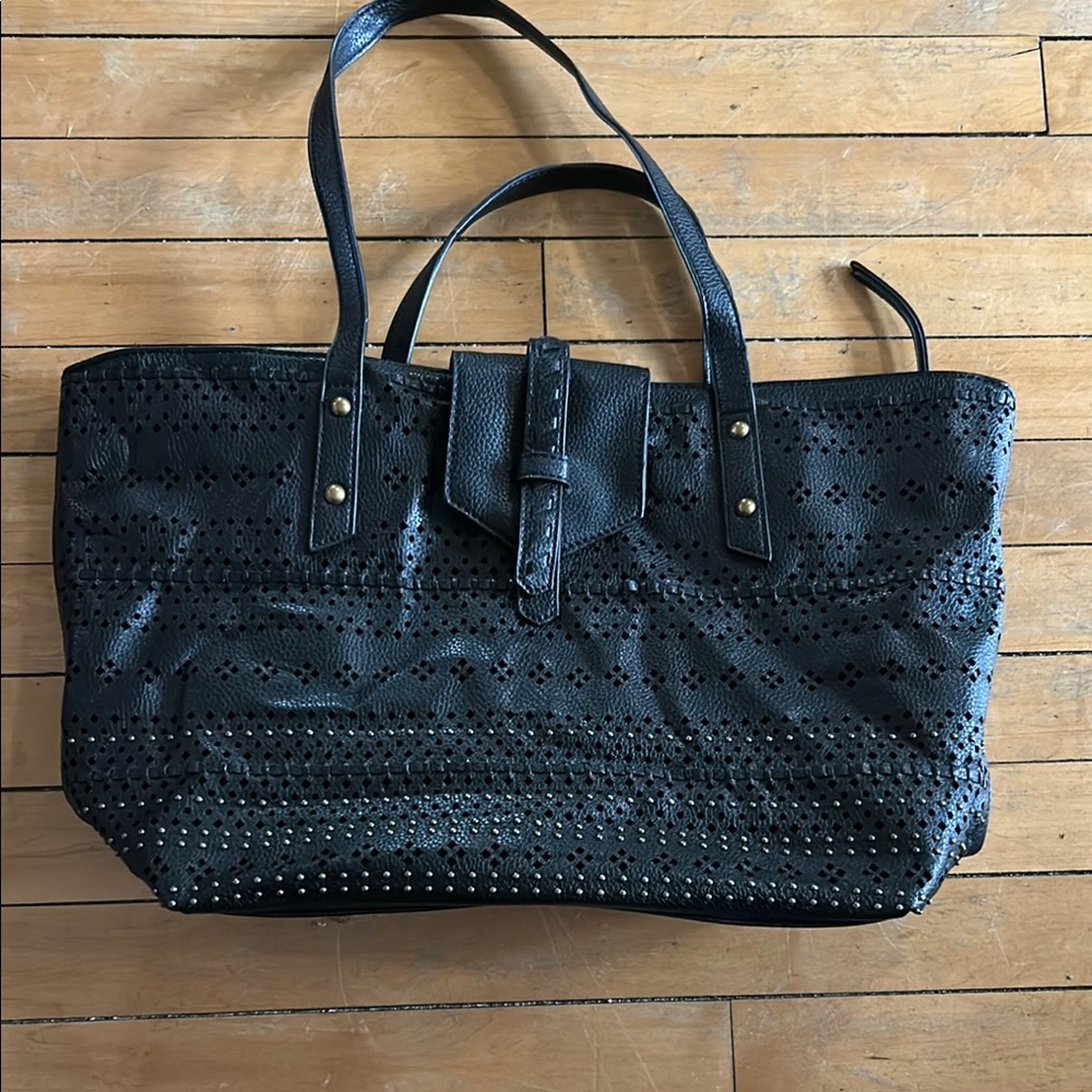 Cut out with studs Black Tote Bag